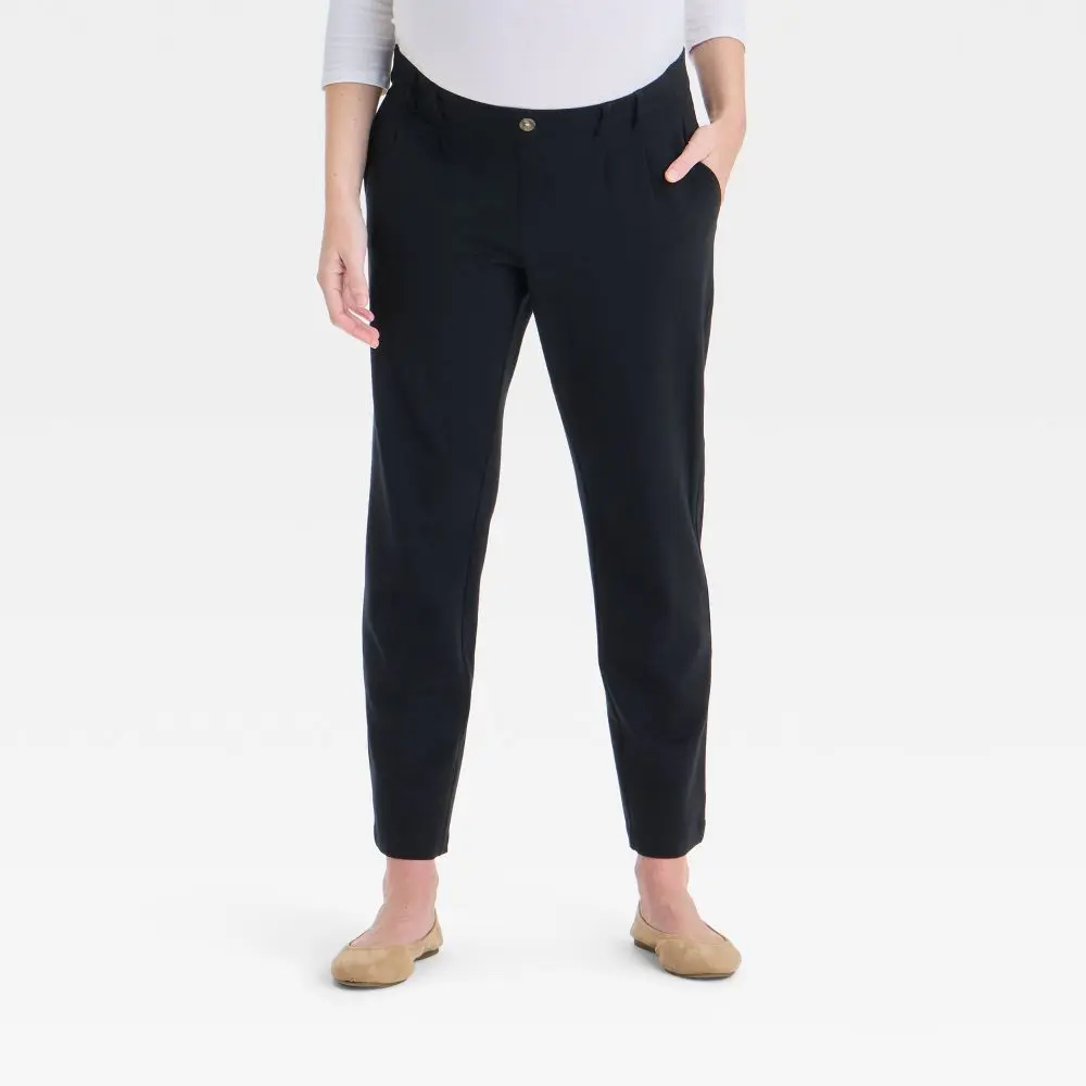 Maternity Tapered Ponte Trousers, High Rise Regular Fit Style with Stretchy Over-Belly Panel and Pockets