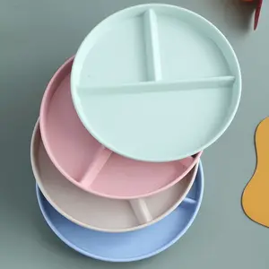 4pcs Adult Weight Control Plates, Restaurant Use, 4 Colors, Three Compartment Round Plastic Plates, Reusable Healthy Diet Divided Plates, Salad Serving Plates, Salad Plates Set