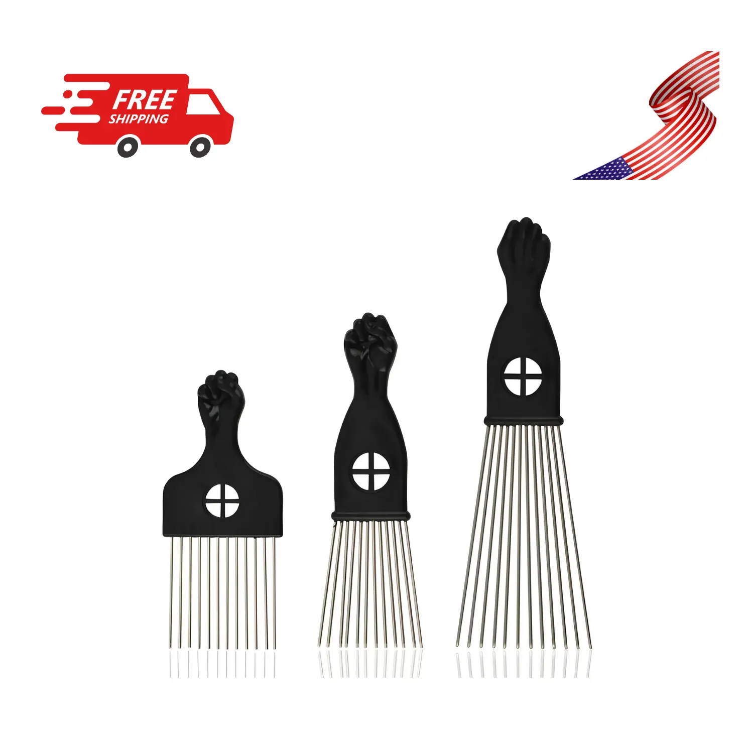 3-Piece Stainless Steel Afro Hair Pick Set 3-Piece Stainless Steel Afro Hair Pick Set