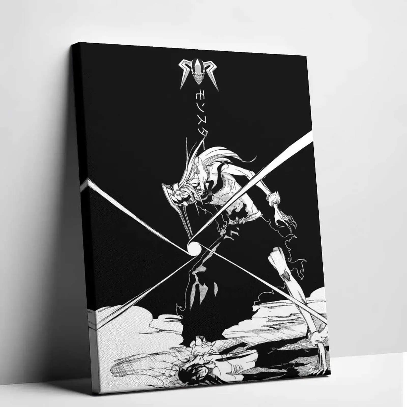 Bleach Ichigo Kurosaki Anime Canvas Wall Art Vasto Lorde vs Ulquiorra Poster Black and White Manga Panel Design Aesthetic Living Room Bedroom Decor Trendy Shonen Fan Collectible Painting Artwork