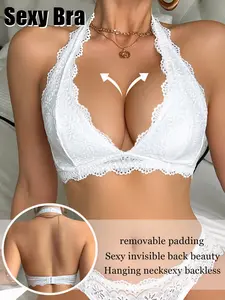 Women's Lace V-Neck Halter Bralette Lingerie, Everyday, Comfortable Fashion Design, Perfect for Daily Wear, Boost Confidence, 1 Piece