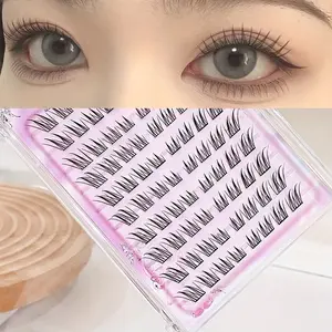 Glue free jade face fox diagonal fly false eyelashes 80 clusters single DIY C curl diagonal fly elongated double eyes on camera daily reusable suitable for daily wear and role-playing extended eyelash clusters length 10mm-14mm Diy Eyelash Extensions