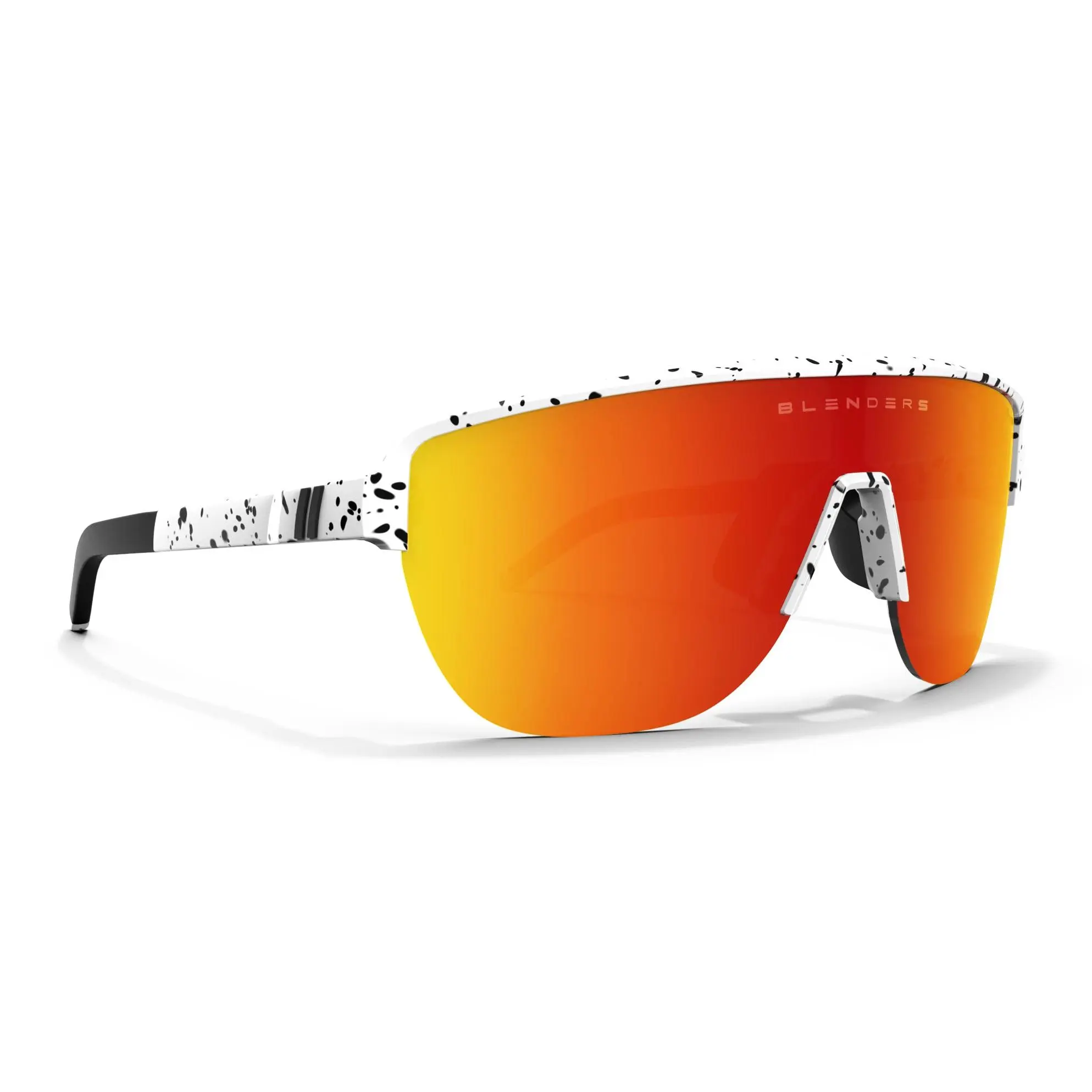 Blenders Eyewear Apex White Splatter Polarized Sunglasses - Bold Single-Lens Design with Durable Black & White Frame, Red Mirrored Lenses, 100% UV Protection, Unisex Fashion