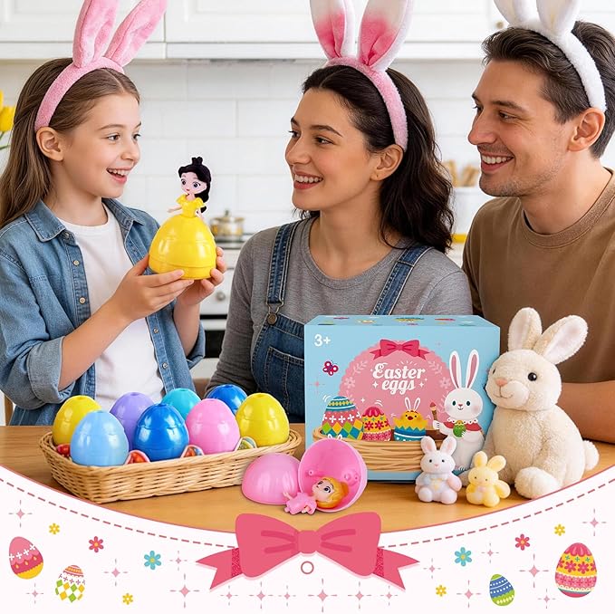 Easter Gifts for Kids – 12PCS Prefilled Easter Eggs with Toys, Easter Basket Stuffers for Toddlers, Easter Party Favors for Boys & Girls Age 3 4 5 6 7 8