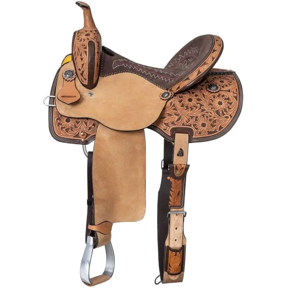 Hawley Barrel Saddle Package with Matching Western Tack, Light Oil Tooled Leather Set for Barrel Racing & Everyday Riding, Lightweight & Durable, Balanced Riding Position, Durable Materials