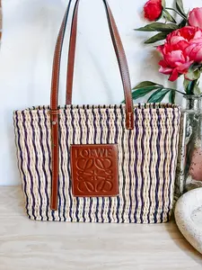 Pre-owned Loewe Raffia and Leather Tote Bags Square Anagram Basket Tote Bag *Final Sale*