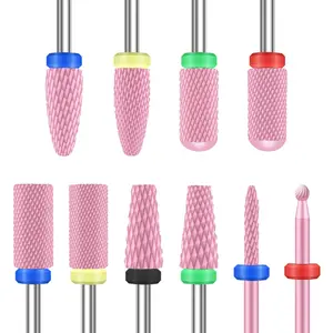 Ceramic Nail Drill Bits, Professional 3/32 inch Electric Manicure Pedicure Drill Bits Nail Tech Set for Acrylic Gel Nails, Efile Cuticle Remover Safety Bit for Nail Drill File, Pink Gift
