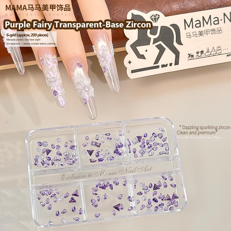 Purple Mix Crystal Flat Back Nail Rhinestones, 6 Grids Super Shiny Fairy Nail Art Decor