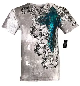 Xtreme Couture by Affliction Men's T-Shirt BASTILLE MASS Biker MMA White Crewneck Menswear