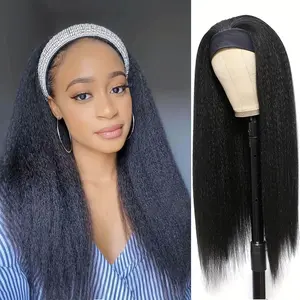 BEFUNNY Women's Headband Wig, 18-26 Inch Long Black Kinky Straight Wig with Headband, Looking Yaki Straight Synthetic Hairpiece for Daily Wear, Designed for Women