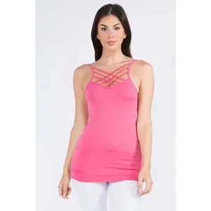 Seamless Triple Criss Cross Tank - Hot Pink