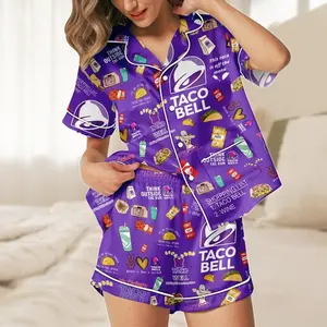 Taco Bell Short Satin Pajamas, Fast Food Pajamas Set, Funny Sleepwear, Taco Satin Pajamas, Christmas Gift Pajama Satin Set
