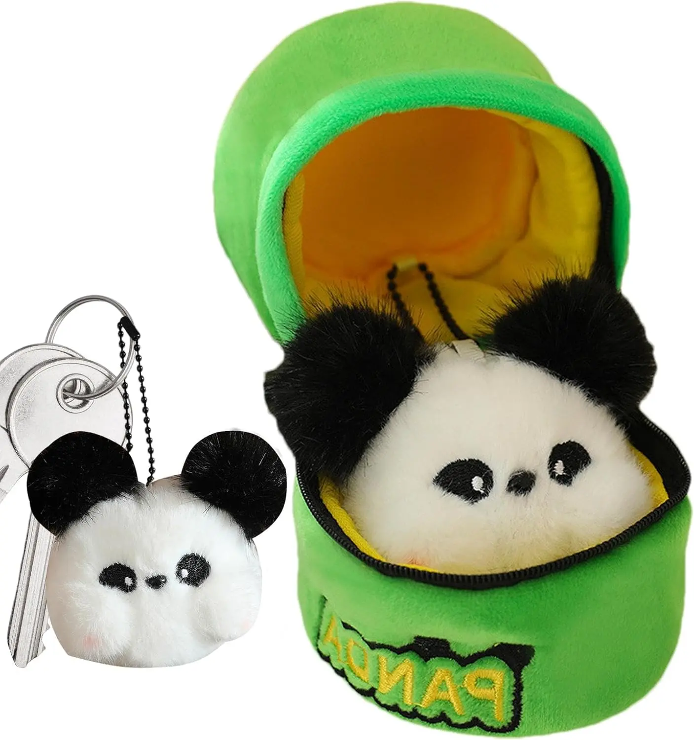Cute Soft Bamboo Panda Keychain, Fuzzy Green and Black Plush Accessory with Soft Texture for Bags and Backpacks, Everyday Carry Item, Ideal Gift for Black Friday Shoppers, Cute Soft Keychains