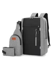 Business backpack, chest bag, three-piece set, men's Oxford cloth backpack, can be charged with USB, 16-inch laptop bag, school