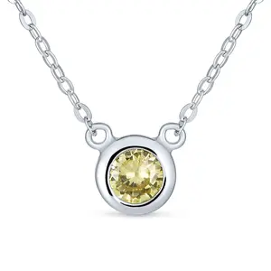 Silver Bezel-Set Round CZ Solitaire Pendant Necklace 2ct