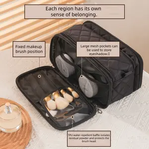 Three-Layer Makeup Bag Large Capacity Waterproof Travel Organizer Multi-Functional Handheld Diamond Pattern Cosmetic Box
