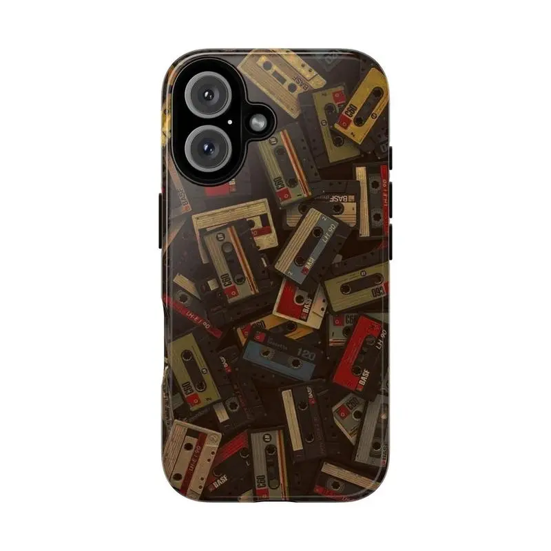 Retro Cassette Custom Rubber Cellphone Casing - Shockproof Polycarbonate Accessory, Glossy 80s Vintage Music Aesthetic, Heavy Duty Protection for iPhone 11-17 Pro Max Plus, Unique Gift for Music Lovers, Accessories
