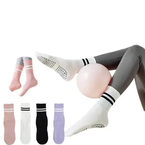 4 pairs of women's pure-colored dance socks, indoor Pilates socks, anti-slip yoga socks, and floor socks Women's Pilates Grip Socks with Grippers