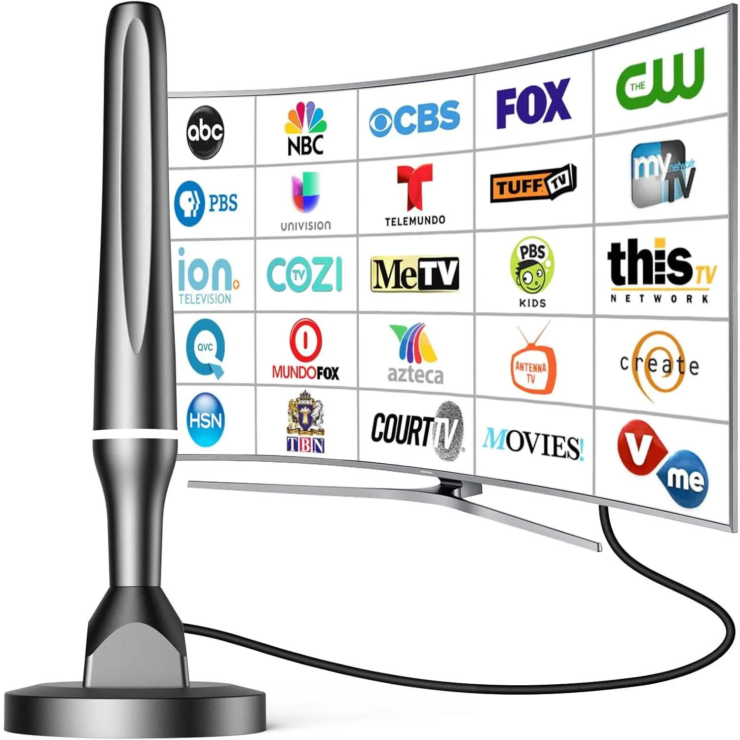 2025 Antenna for Smart TV Without Cable, TV Antenna Indoor Long Range with Strong Magnetic Base for Easy Installation, Support 4K 1080p VHF/UHF/DAB Radio and All TVs