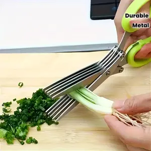 Herb Scissors - Multi-Layer Kitchen Shears for Chopping Herbs & Green Onions - Ergonomic Metal Shredder with Safety Cover & Easy Clean Design, Food Contact Material, Kitchen Shears | Ergonomic Scissors | Durable Kitchen Tool, Herb Scissors