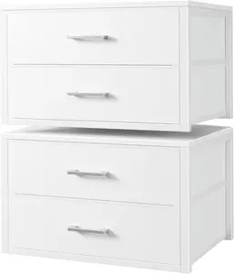Stackable Closet Drawers for Clothes Organizers and Storage Fabric White 2 Drawer Dresser for Bedroom 2 Packs Modern