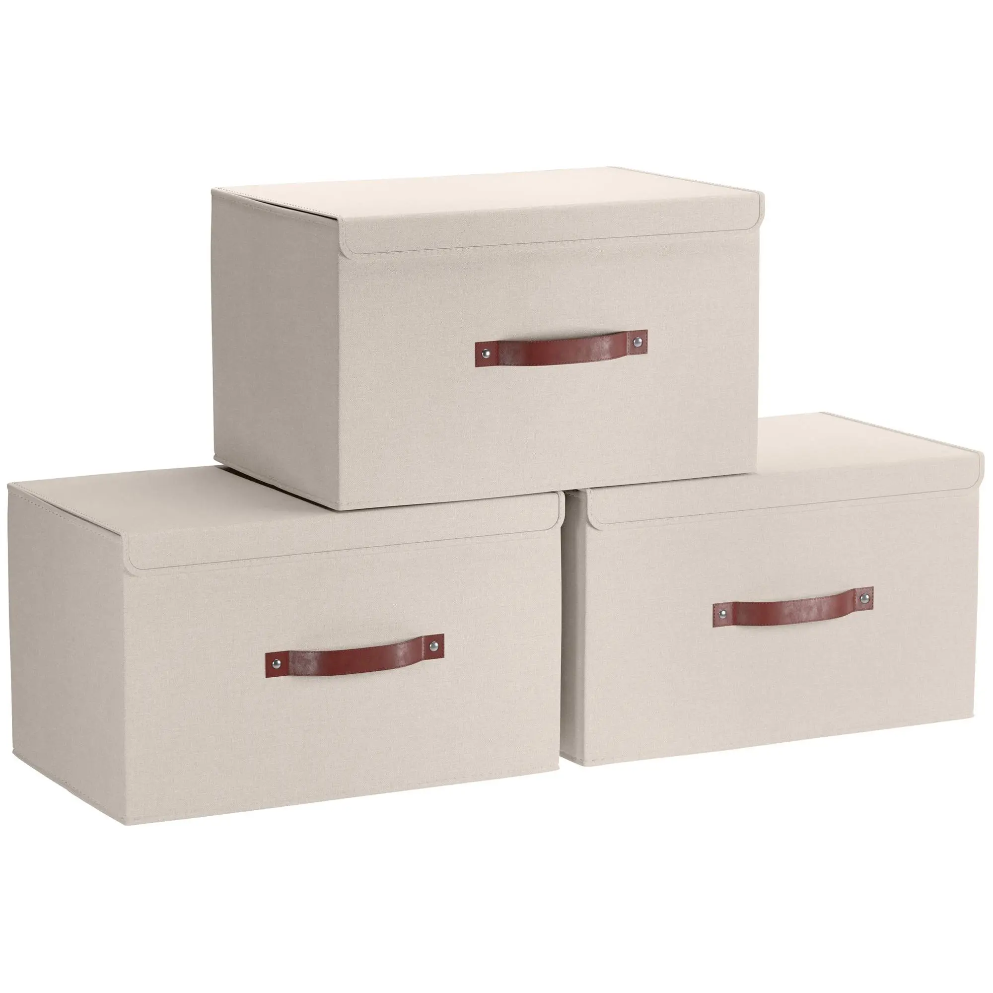 Ornavo Home 3 PK Linen Storage Bins with Leather Handles