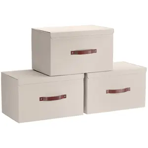 Ornavo Home 3 PK Linen Storage Bins with Leather Handles