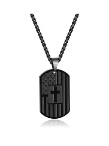 Stainless Steel Flag Pendant Necklace, Inspirational Dog Tag Jewelry for Men & Women, Unique Gift for Friends & Couples, Cross Necklaces