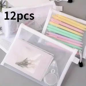 12pcs Mesh storage transparent zipper bag nylon with upgraded encryption mesh pen bag for student exams