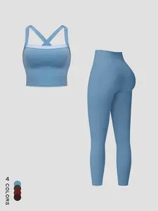 Two-Piece Set Women's Solid Sports Bra & High Waist Leggings Set, Quick Drying Breathable Comfortable Outfits for Yoga Gym Workout Running, Ladies Sportswear for All Seasons, Workout Sets