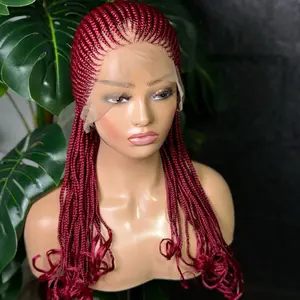 Chachaluxshop Braided Red Lace Front Wig with Natural Hairline for Women High-Quality Synthetic Fiber for Everyday Wear