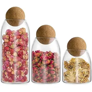 MIUVA Glass Jar with Ball Cork Lid Set of 3 17oz 27oz 40.5oz Airtight Leak Proof Storage Container for Coffee Tea Spice Sugar Salt Kitchen Utensils Thanksgiving tableware Value Pack Valentine's Day gift Christmas Gift Set Stock Up Coffee Sets