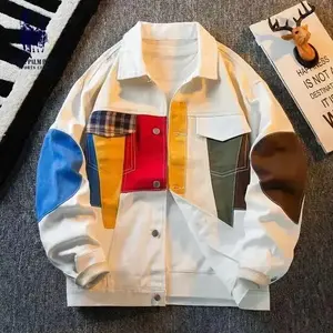 American Retro color Contrast Patchwork Loose Coat Spring Fashion Brand Trend Design Handsome Senior Casual Denim Jacket Men Clothing