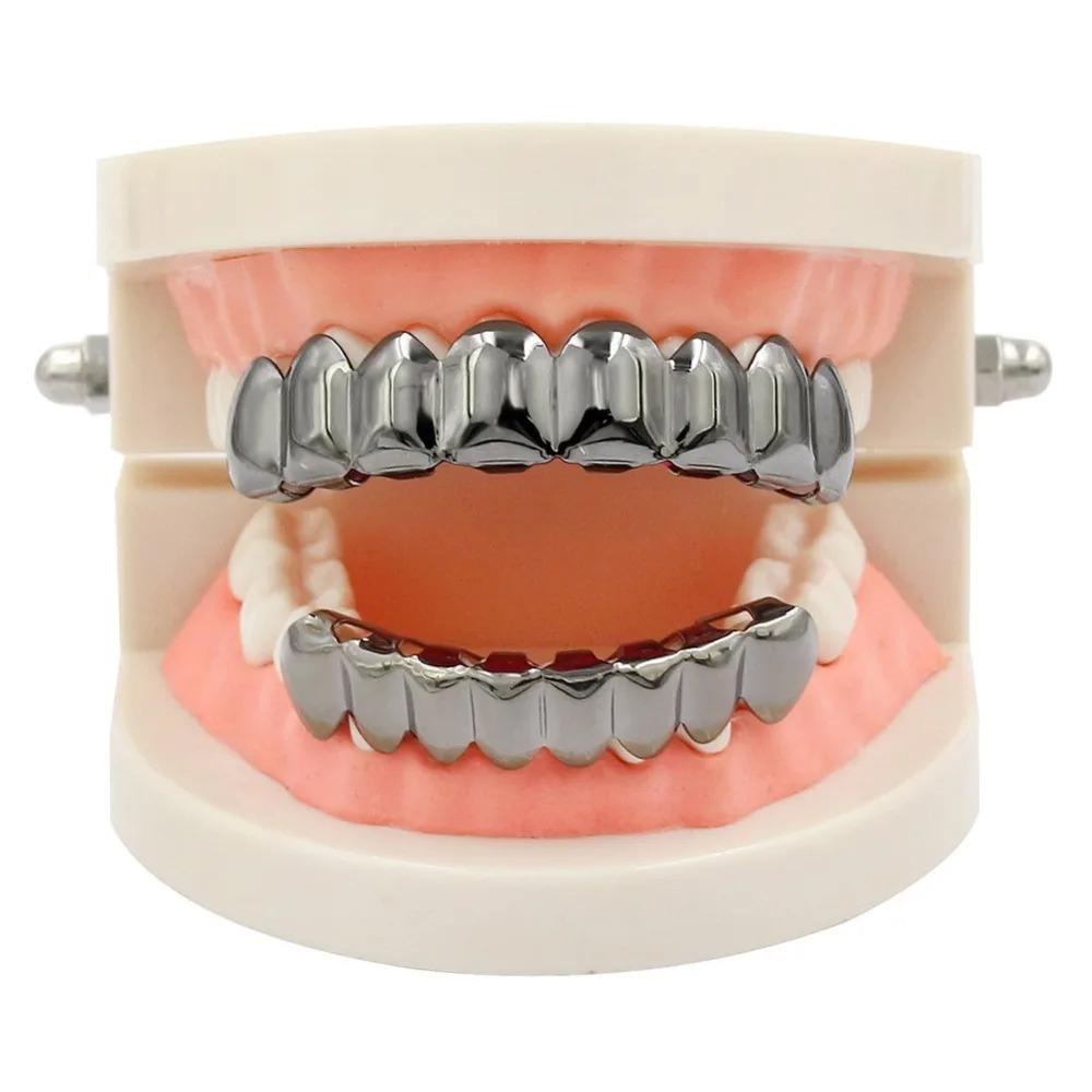 8/8 Hip Hop Teeth Grillz Set Gold Silver Color Top &  Bottom Body Jewelry  Punk Cosplay Party Tooth Grills Gifts