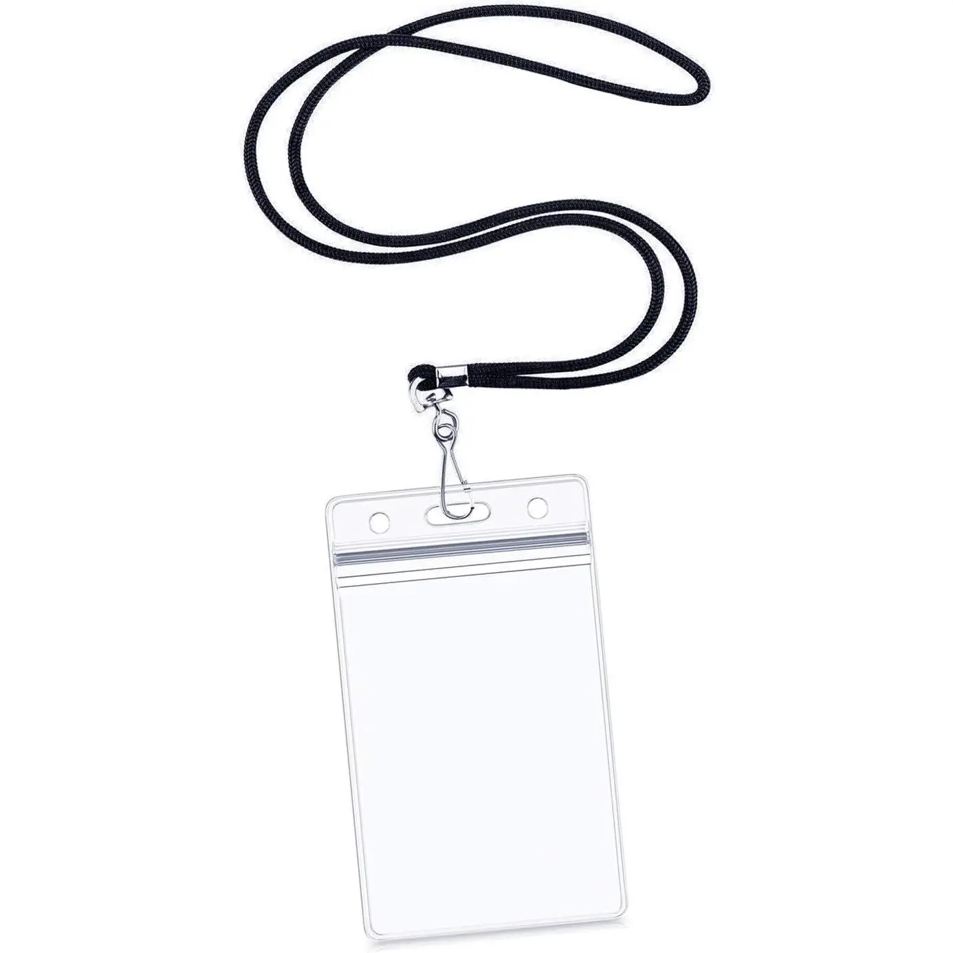 Vertical ID Card Name Tag Badge Holder with Waterproof Type Resealable Zip (Vertical ID with Black Lanyard, 6 Pcs) Lanyards