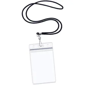 Vertical ID Card Name Tag Badge Holder with Waterproof Type Resealable Zip (Vertical ID with Black Lanyard, 6 Pcs) Lanyards