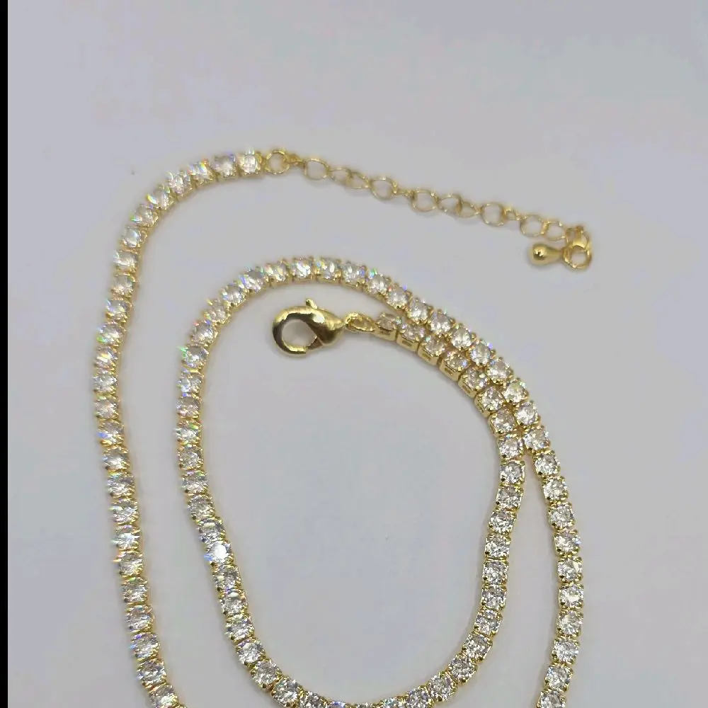 CHOKER FASHION STYLE NECKLACE multi-stones clear color GOLD-PLATED 18k