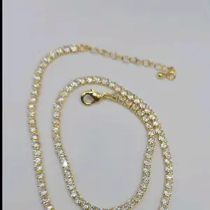 CHOKER FASHION STYLE NECKLACE multi-stones clear color GOLD-PLATED 18k