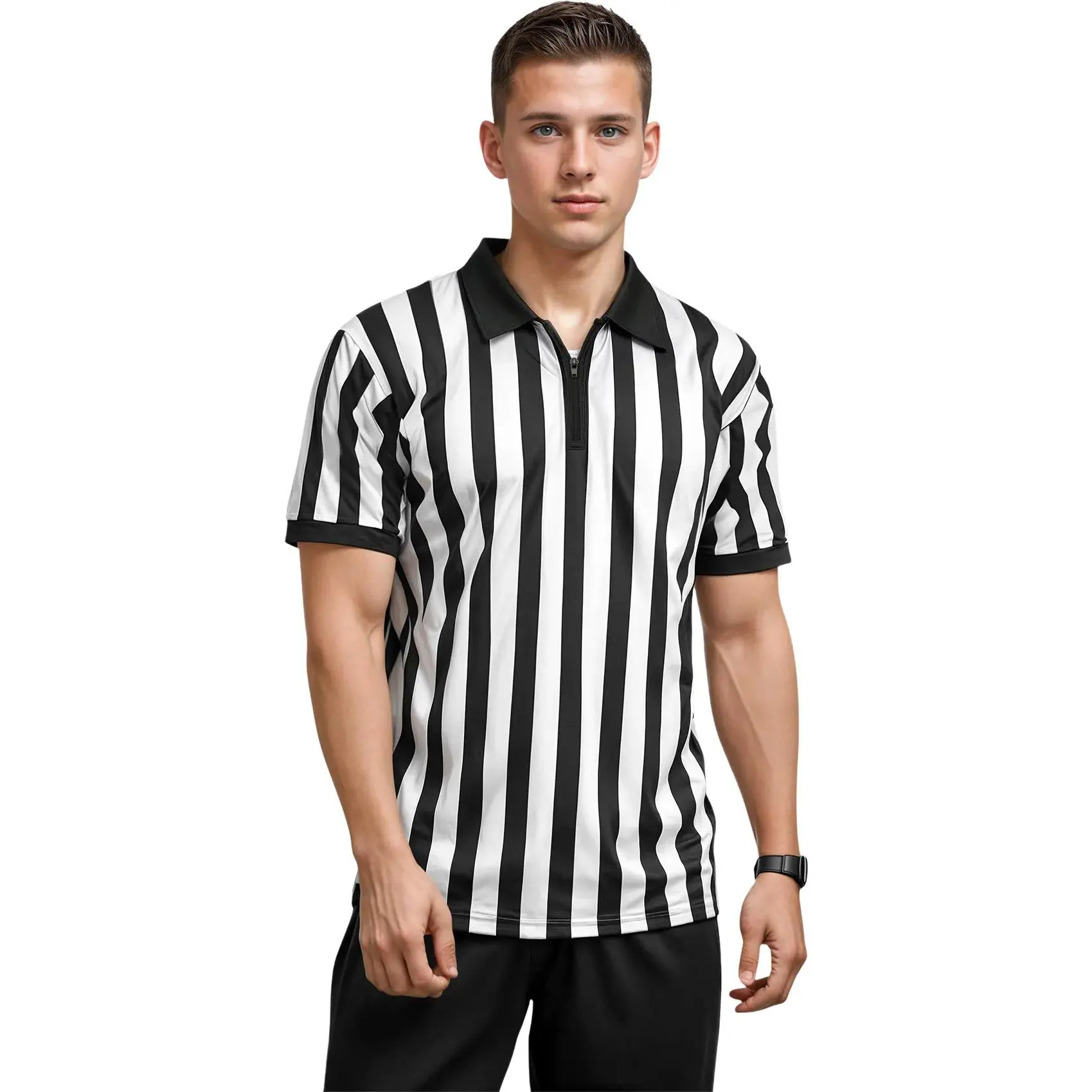 Referee Shirt for Men and Women, Black & White Stripes Umpire Uniform (Quarter Zipper) Referee Shirt for Men and Women, Black & White Stripes Umpire Uniform (Quarter Zipper)