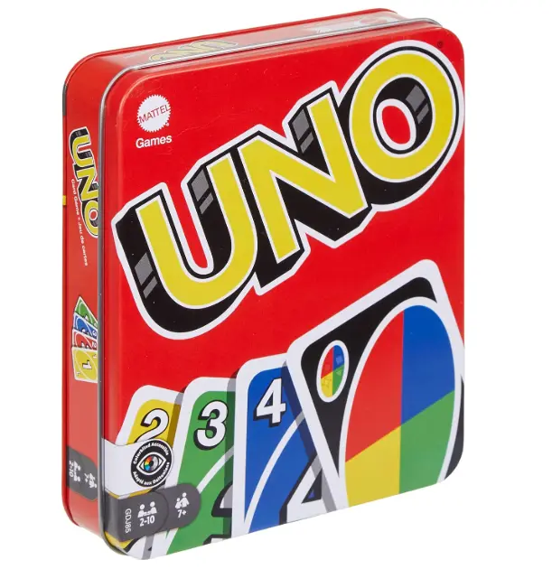 Mattel Games UNO Card Game in a Collectible Storage Tin for Kids, Adults, Families, Parties & Travel, 2 to 10 Players