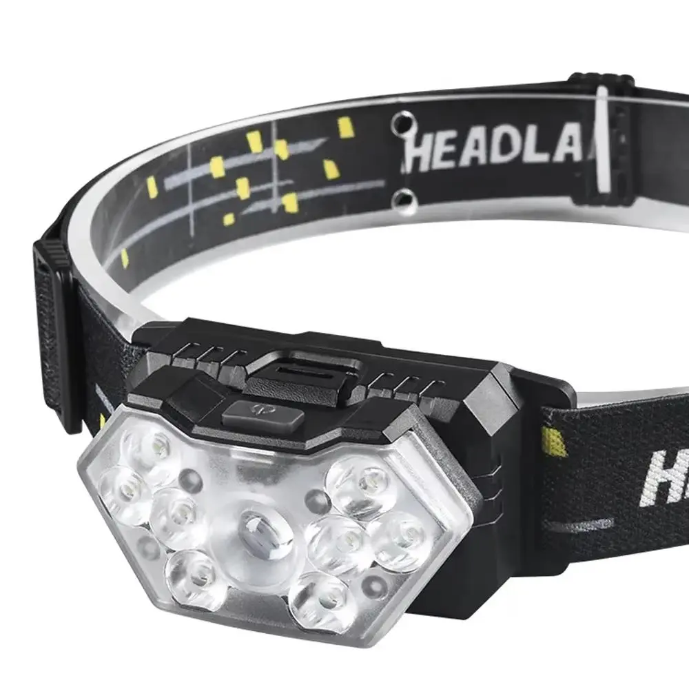 9 Led Strong Light Headlamp USB Rechageable Motion Sensor Headlight Portable Fishing Camping Outdoor Head Lamp Work Flashlight NONE