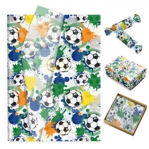 50 Sheets Sports Soccer Tie-Dye Graffiti Style Gift Wrapping Tissue Paper – Gift & Candy Moisture-Proof Wrapping Paper, Soccer Theme Decorative Tissue