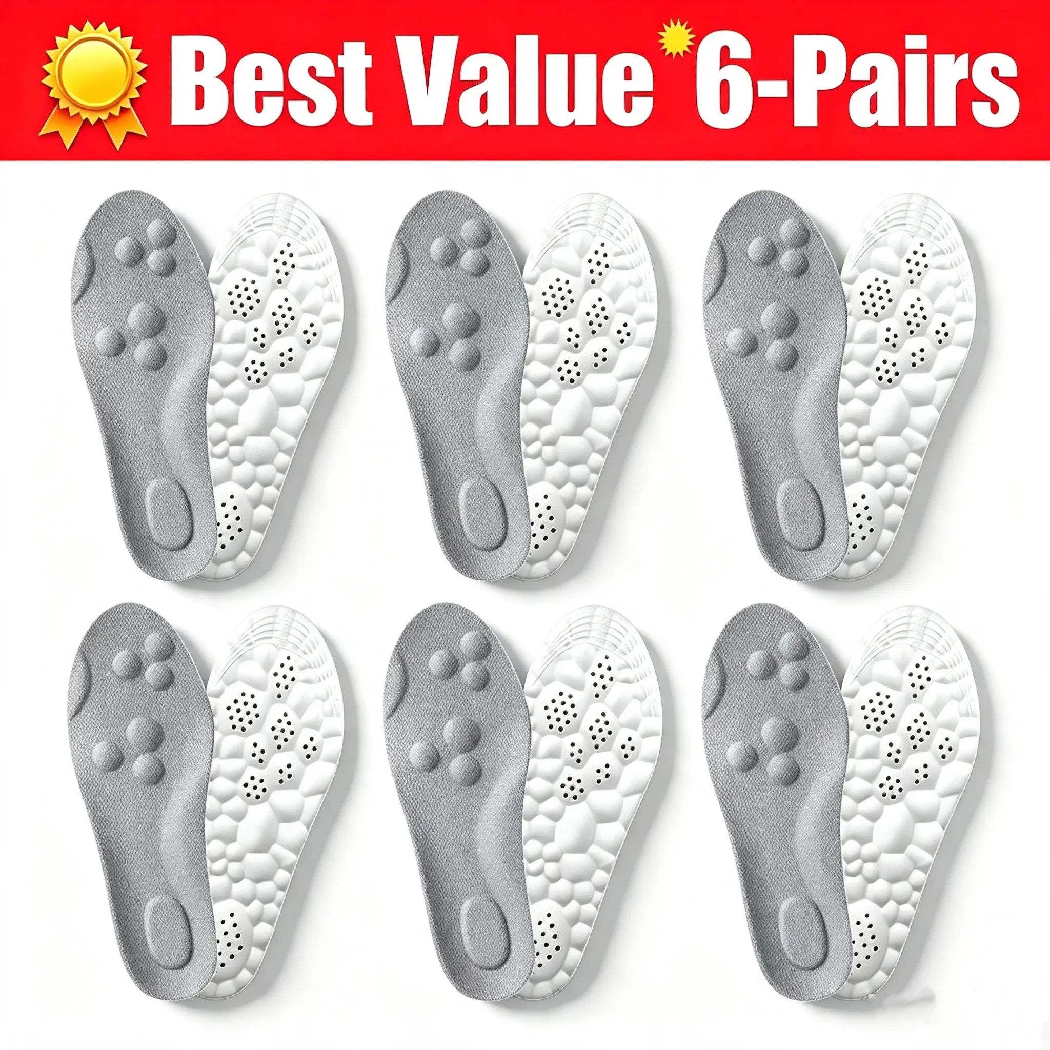 4D Cloud Polyurethane Shoe Insoles for Men - All-Purpose Padding Inserts, Shock-Dampening Sole, Walking Support, Soft Cushioning for Reducing Foot Discomfort During Long-Time Standing
