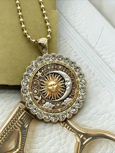 Vintage Sun and Moon Pendant Alloy Necklace for Men and Women, Elegant Beaded Chain Necklace, Perfect for Daily Wear and Parties, Fashionable Jewelry Accessories