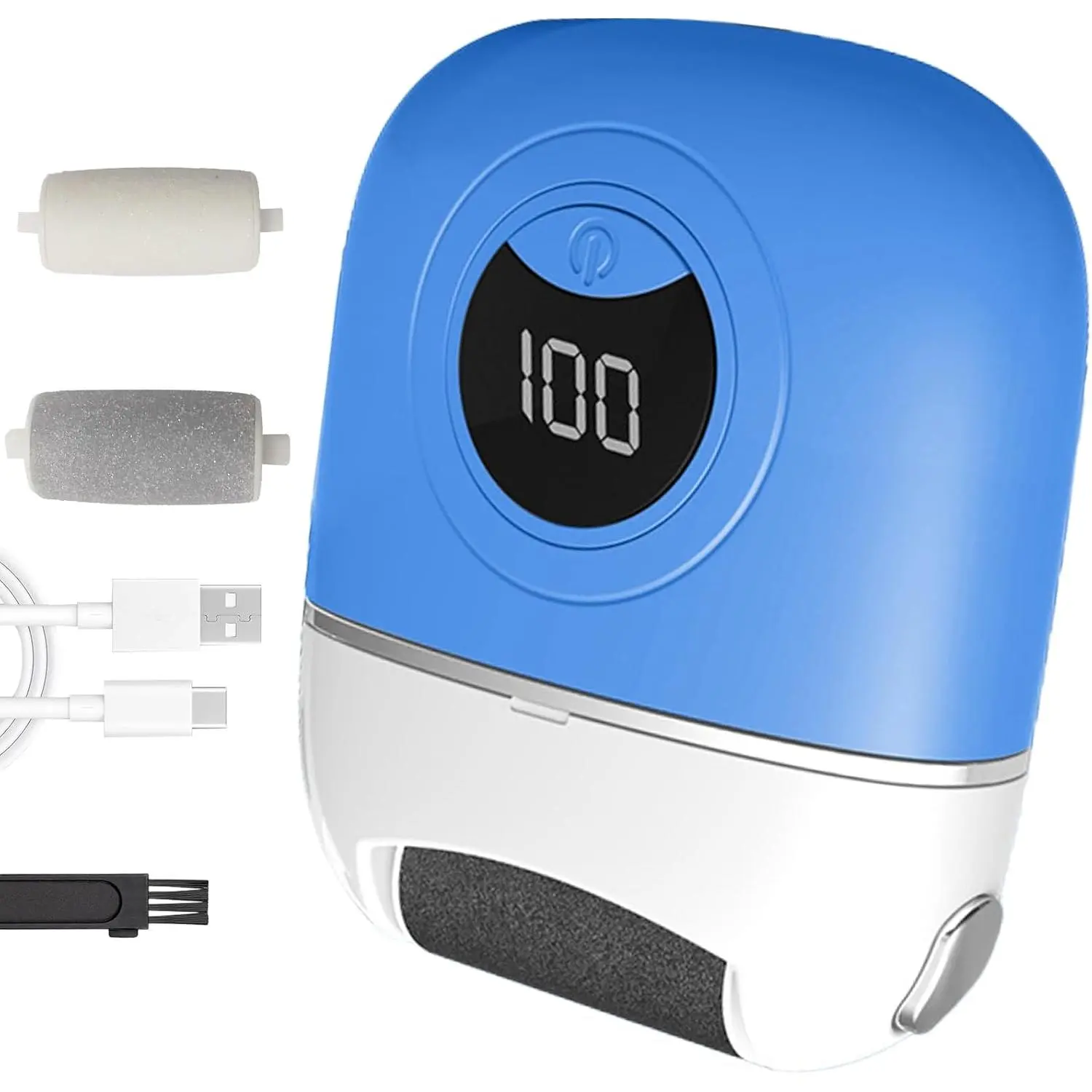 Electric Foot Callus Remover, New USB Rechargeable Foot Repair and Grinding Device, Heel Polisher Digital Display, Electric Foot Exfoliating Scrubber with 3 Grinding Heads 2 Speeds (Blue)