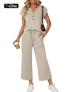 Women's Casual Vacation Beach Sleeveless Top and Long Pants Matching Set Outfit, Loose-Fitting Lightweight Solid Color for Summer, Stylish Ladies' Clothing, Womenswear