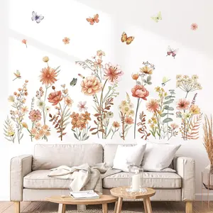 Boho Wildflower Wall Stickers Garden  Grass Peel and Stick Wall Art Decals for Living Room Girls Room Bedroom