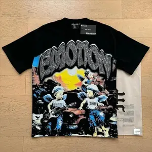 MIXED EMOTION Men's Diamond Angel Print T-Shirt Summer Streetwear Oversized Graphic Tee Round Neck Short Sleeve Hip Hop Casual Urban Fashion Top