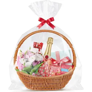 Clear Basket Bags 25Pack 20"x22" Large Clear Cellophane Bags Cello Bags for  Wrapping Packaging Plastic  Bags for Bridal/ Showers, Christmas, Halloween, Thanksgiving, Easter, Valentine's Day, Mother's Day