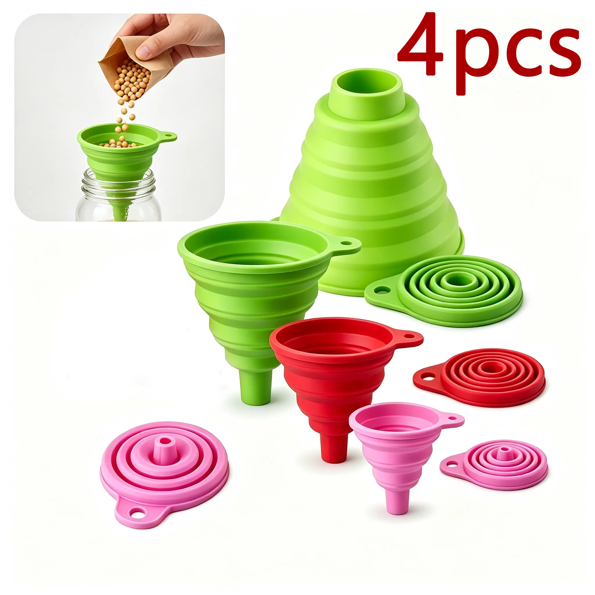 Multi-Purpose Collapsible Silicone Funnel Set, BPA-Free Food Safe Kitchen Funnels for Oil Wine Spice Liquid Transfer & Bottle Filling